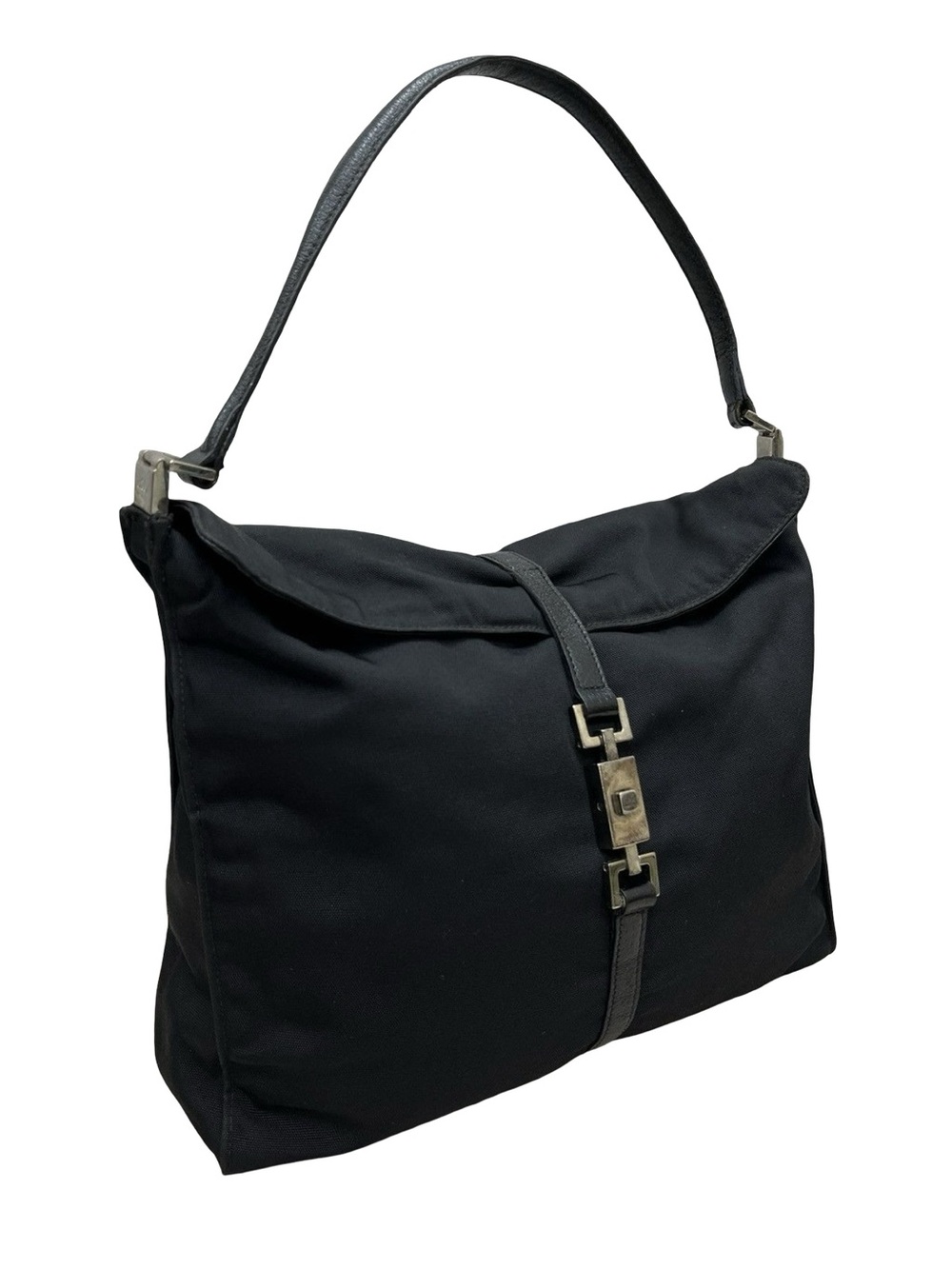 Vintage Gucci Jackie Style Black Canvas Shoulder Bag Silver Hardware Hobo Bag